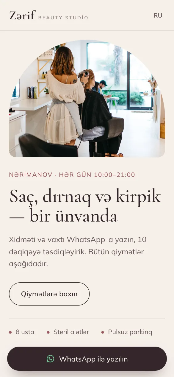 Zərif Beauty — Salon — landing